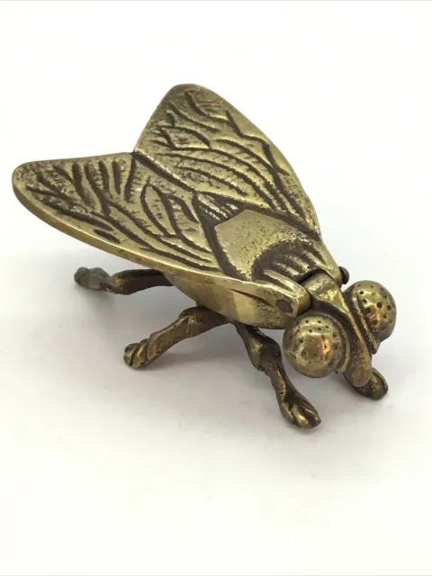 Vintage / Antique Brass Fly Vesta Striker Ashtray Insect Trinket Box Collectable
