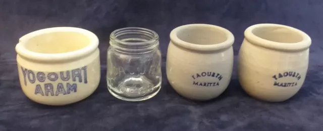 Pots De Yaourts Anciens Lot De 4 Maritza Aram Ofco Gres Verre Annees 1950 1960