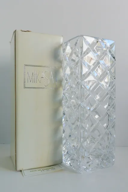 Mikasa Petit Diamonds Square Crystal Vintage Vase 9 Inch Made in Slovenia NIB