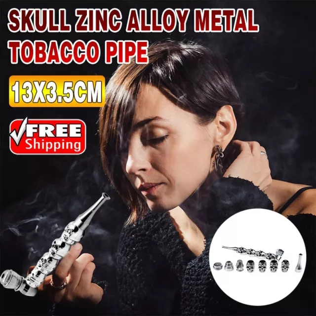 Metal Smoking Pipe 128MM Premium Skull Zinc Alloy Metal Bowl Tobacco Pipe AU