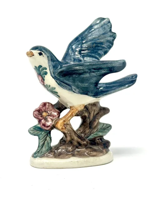 Vintage Delft Holland Blue Bird on Branch Hand Painted Figurine 5" - Signed