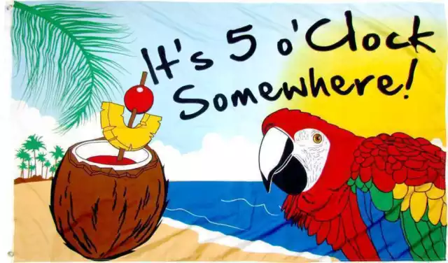 3x5 Feet Flag Its 5 OClock Somewhere Party Parrot Happy Hour Margarita 100D