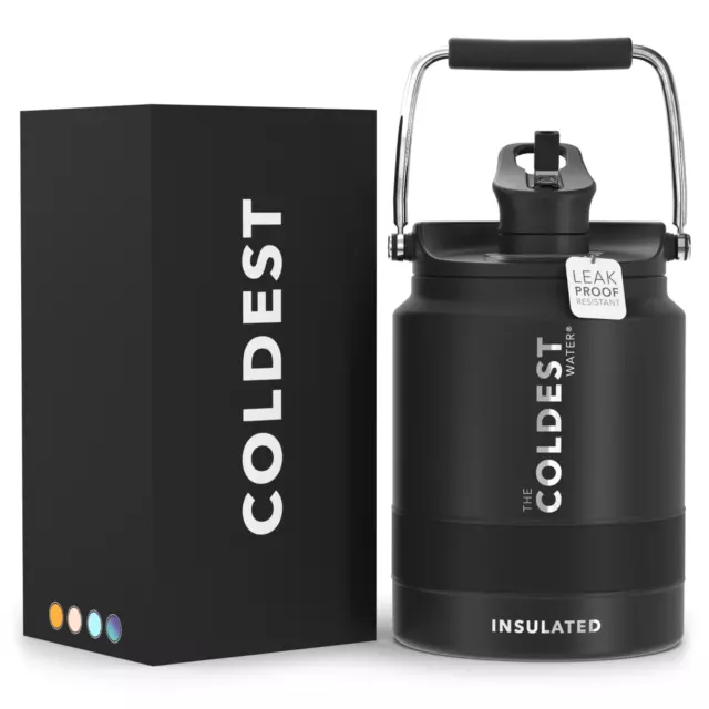 COLDEST Half Gallon Sports Water Bottle, 64 oz, 1/2 Gallon (Straw Lid) Half Jug