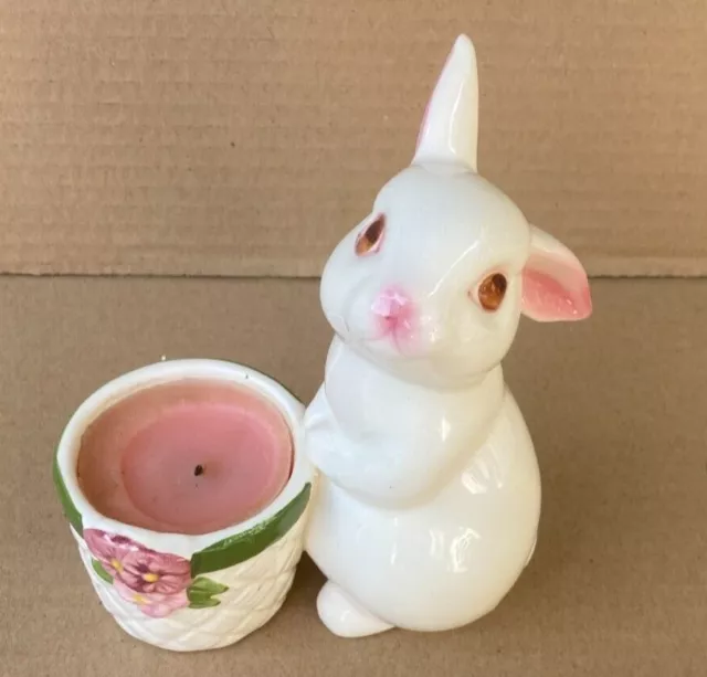 VTG Avon Porcelain Bunny Votive Candle Holder Spring 5 Inches Tall 1980