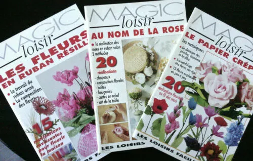 LOT 3 REVUES PATCHWORK MAGIC LOISIR "LES FLEURS" papier crépon ruban et résille