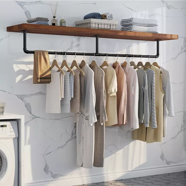 Clothes Rack Industrial Pipe Wall Mounted Garment Rack Hanging RodCloset Storage