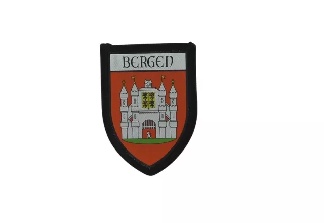 Patch printed embroidery travel souvenir shield city flag bergen norway r2