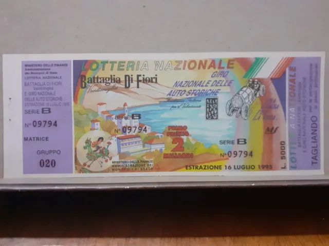 Auto Storiche  Biglietto Lotteria 1995 Con Tagliando E Matrice