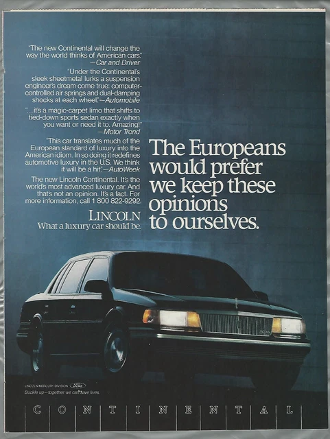 1988 LINCOLN CONTINENTAL advertisement, Continental sedan