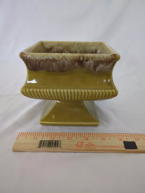 Vintage McCoy USA MCM USA Drip Pottery Green/Yellow Pedestal Planter