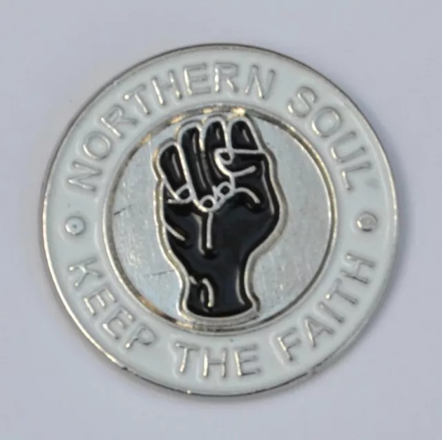 White Northern Soul Keep The Faith Lapel Pin Badge