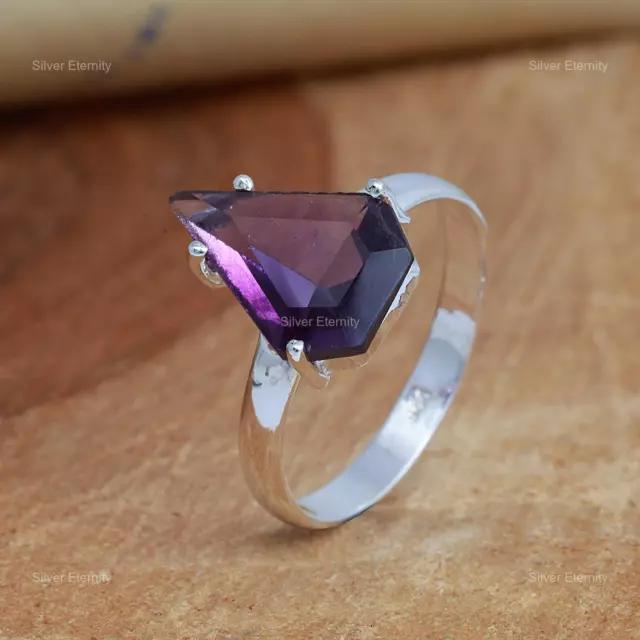 Natural Amethyst Gemstone Band Ring 925 Sterling Silver Indian Jewelry For Women