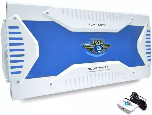 Pyle Hydra Marine Amplifier- Upgraded Elite Series 3000 Watt 8 Channel, MOSFET