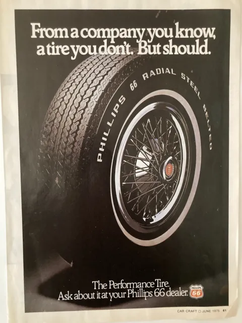 1975 Phillips 66 Tire Print Ad Radial Steel Belted The Performance