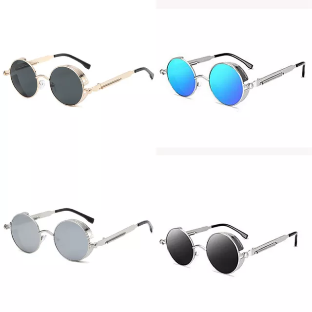 Mens Brand Steampunk Sunglasses Vintage UV400 Sunglasses Design Round Polarized