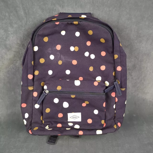 Fossil Ella Laptop Backpack Navy Blue with Pink Brown White Polka Dots