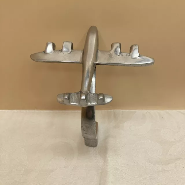 Vintage Airplane Silver Tone Metal Trophy Topper w/thread Cast Aluminum