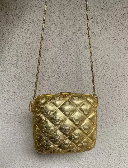 Harry Rosenfeld Gold Gilt Metal Evening Bag Made in Italy 1970s Lined Harry Rosenfeld Gold Gilt Metal Evening Bag Made in Italy 1970s Lined