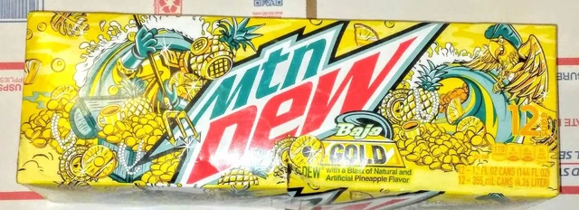 🎁😎  2022 Baja Gold 🔥🚙 12 Pack Cans Mtn Dew Pineapple Mountain Dew