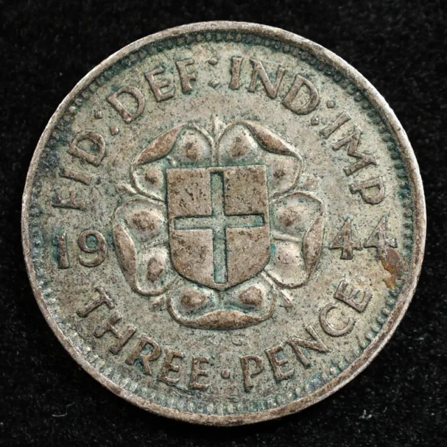 Great Britain 3 Pence 1944, Coin, Km# 848, George Vi, Tudor Rose, Inv#E041