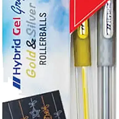 PENTEL Hybrid Gel Grip Pens - Gold & Silver (Pack of 2) - NEW