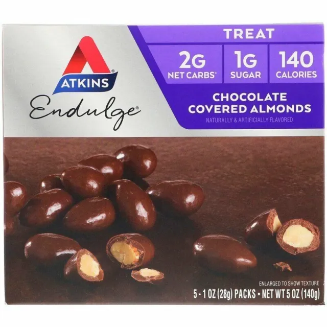 Atkins - Endulge - Almendras Cubiertas De Chocolate - 5 Paquetes - 28 G