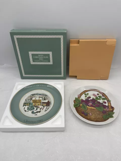 2 Avon Collector Plates 1980 Country Christmas/1985 Summer Fruit Collection +box