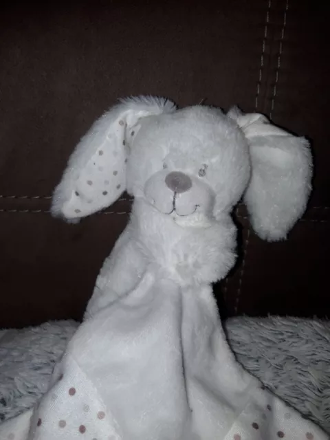 Pommette Doudou Lapin Blanc Mouchoir Blanc Gris Pois Bebe Ttbe 2