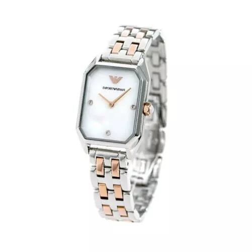 Neuf Emporio Armani AR11146 Montre Femme T-Bar Argent Quartz Acier Inoxydable