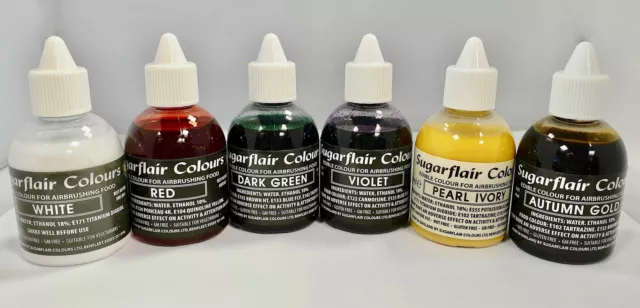 Set 6 Colori Aerografo Sugarflair - Colore Alimentare Liquido Commestibile Exp. Dec 2022