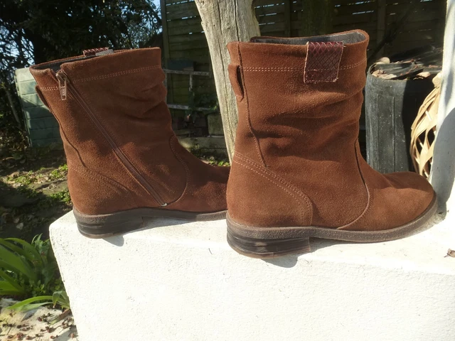 Paire De Bottine Cuir Daim Marron Roux T 38 Comme Neuves