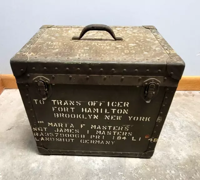 VINTAGE MILITARY US ARMY Signal Corps Projector Case Foot Locker Wood ...