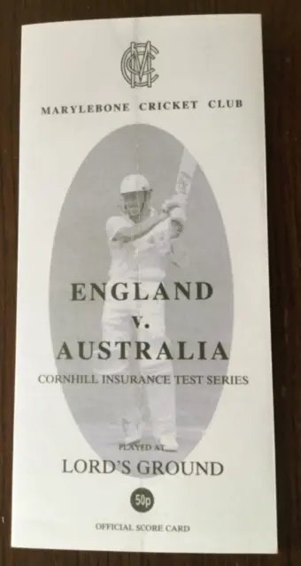 1993 COMPLETE SCORECARD FOR THE FIRST 3 DAYS OF THE ASHES TEST AT LORD’S *Repro*