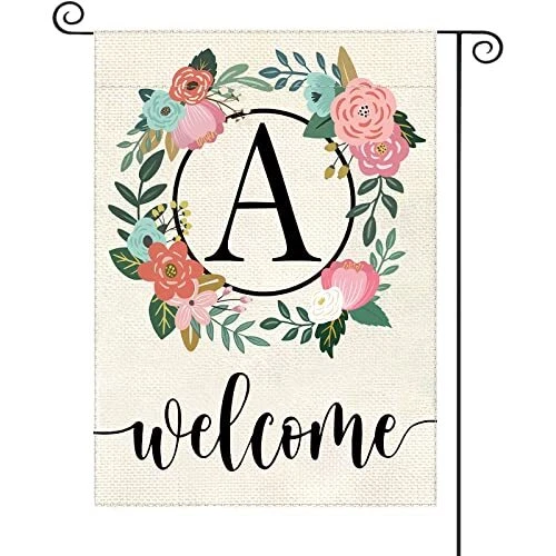 YeeCASE Monogram Letter Garden Flag Floral 12x18 Inch Double Sided for Outside