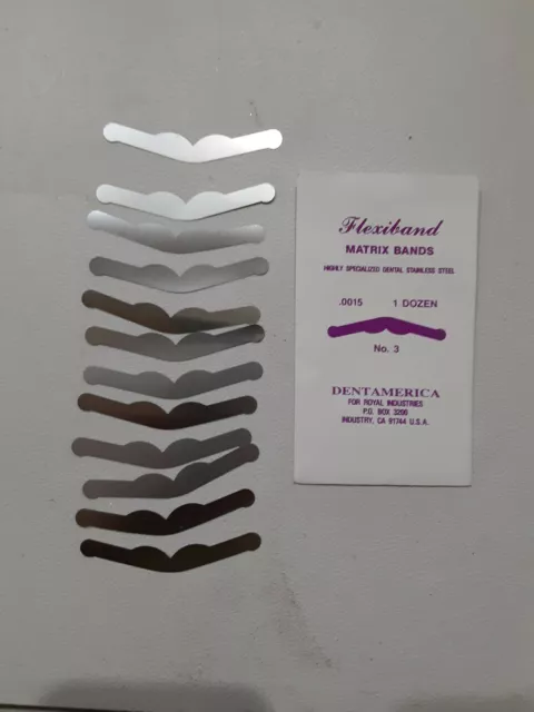 120 Pcs Dental Flexiband Matrix Bands .0015" Stainless Steel #3. 10 pks of 12.