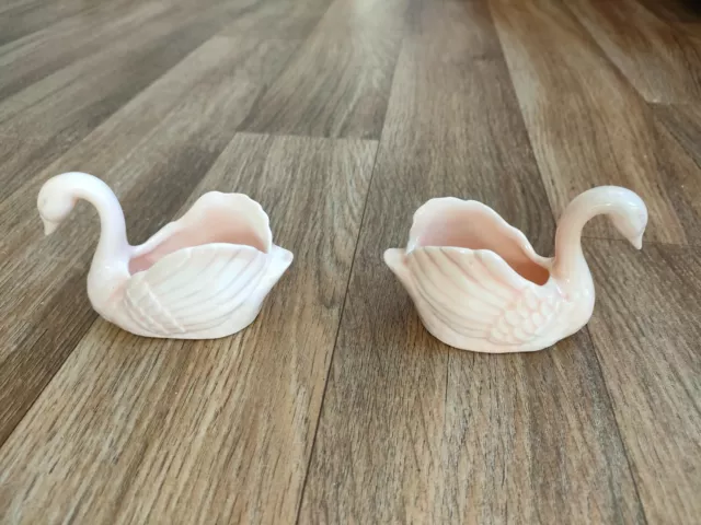 2 X Small Pink Swan Planters By Carole's Pottery Aust.