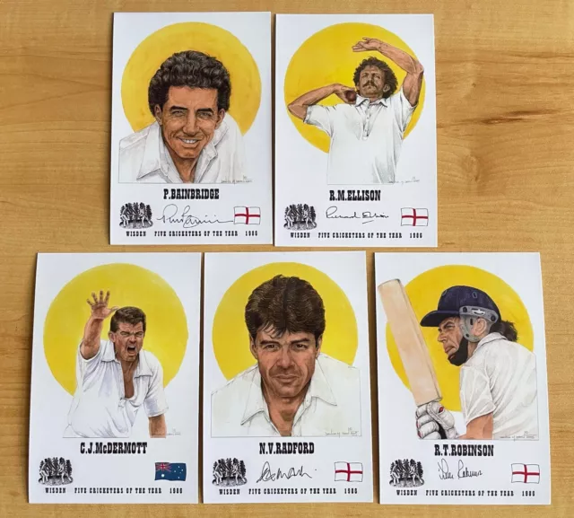 5 x OFFICIAL WISDEN FIVE CRICKETERS OF THE YEAR 1986 LIMITED EDITION POSTCARDS