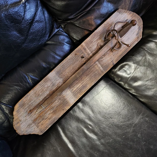 Vintage Spanish made Colada Del Cid 21" decorative sword mounted on wood plaque