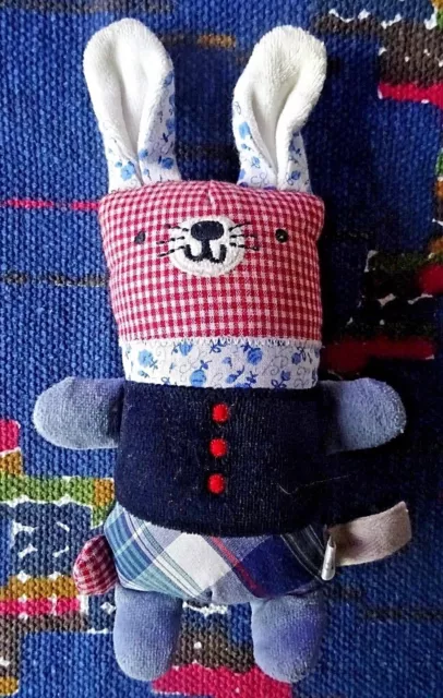 Eb /  Doudou Semi Plat Boutchou Lapin Bleu Rouge Carreaux Fleur  21 Cm Ttbe