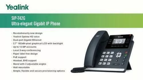 Yealink T42G 12 Line Ultra Elegant IP PoE Phone Dual Gigabit (SIP-T42G)