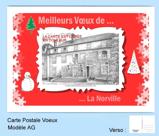 Cp Ag 91178 Carte Postale Voeux Fond Rouge 91 La Norville