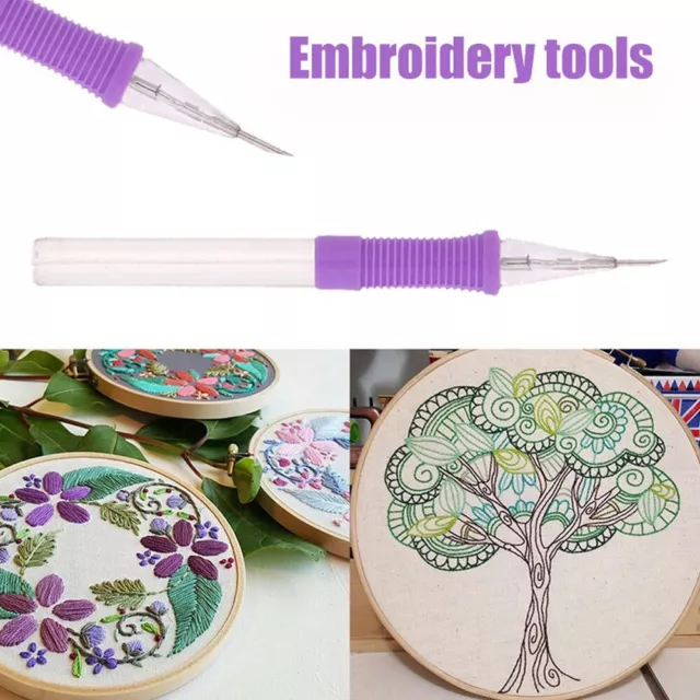 DIY Embroidery Pen Set Threader Punch Needle Kit Knitting Sewing Stitching uk