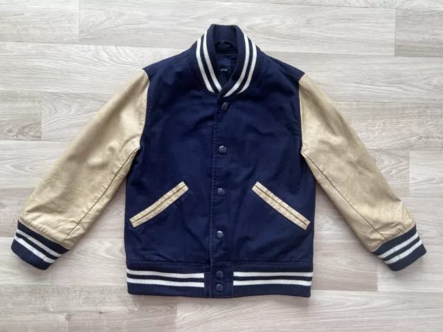 Gap Jacket Kids Boys Size 6-7 Years Navy/Cream Faux Leather Varsity