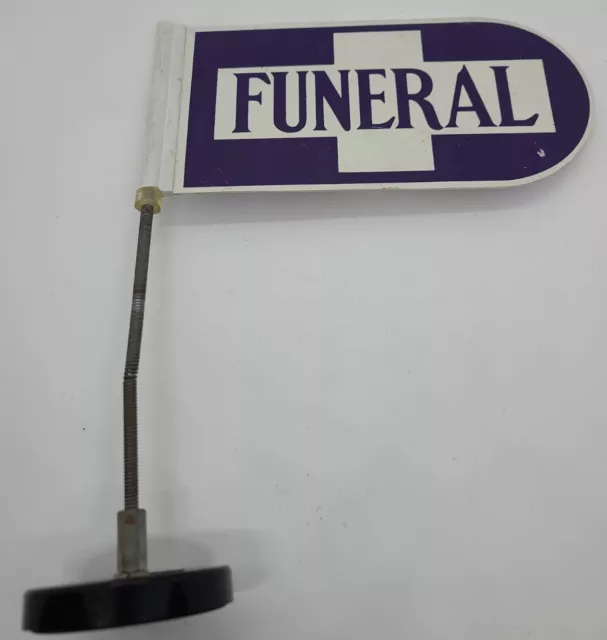 Vintage Funeral Procesión Coche Auto "Funeral" Bandera Firmar Con Redondo