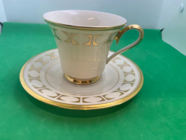 Lenox China, TEMPO, Gold Geometric Shapes On Rim, Footed Cup & Saucer Set