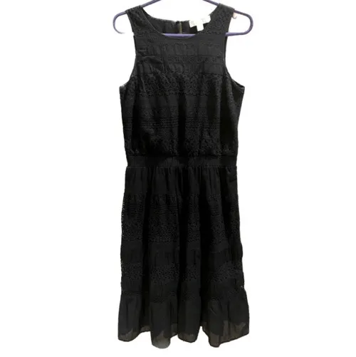 MICHAEL MICHAEL KORS Black Eyelet Ruffled Sleeveless Maxi Dress Size Medium -EUC