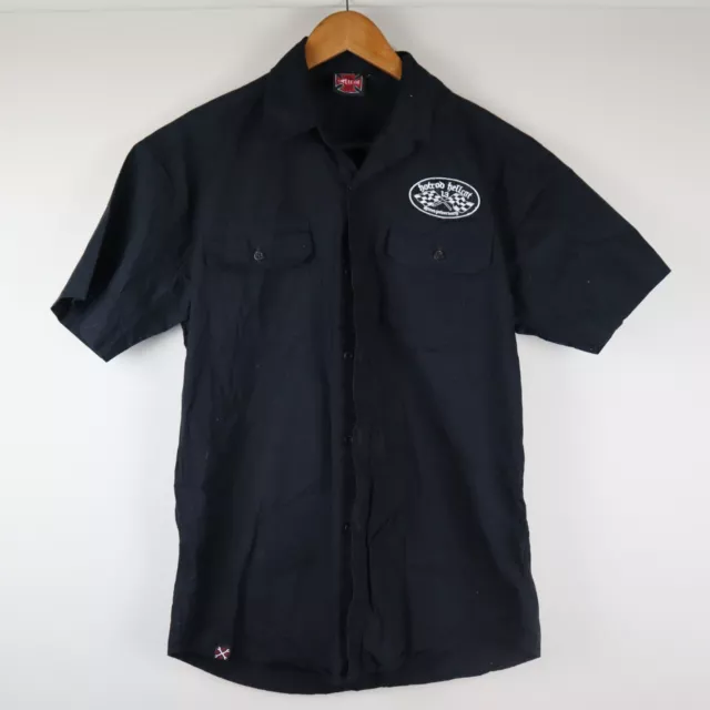 Hotrod Hellcat Button Down Shirt Mens Medium Black Graphic Print Embroidered