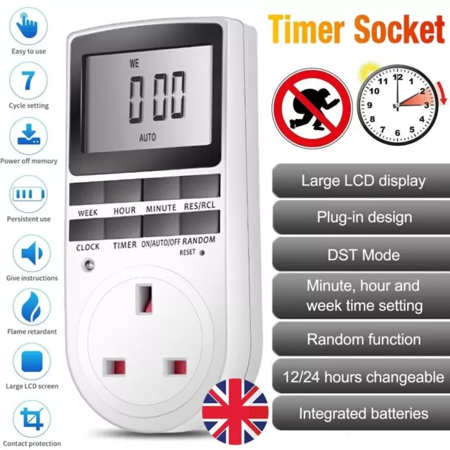 Timing Socket Plug Switch Digital LCD Screen Timer Programmable UK Plug Home UK