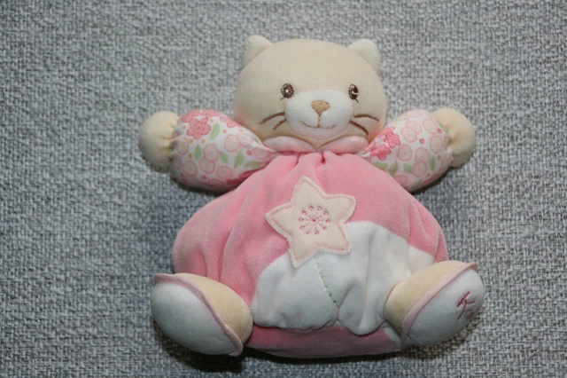 Kaloo Doudou Chat Boule Grelot Lilirose Rose Fleurs Etoile Kom9