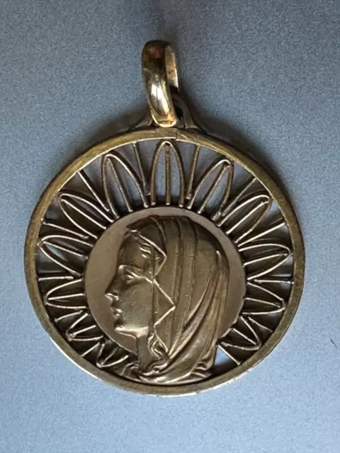 Beautiful French Art Deco Gold Plated Religious Medal signe MURAT